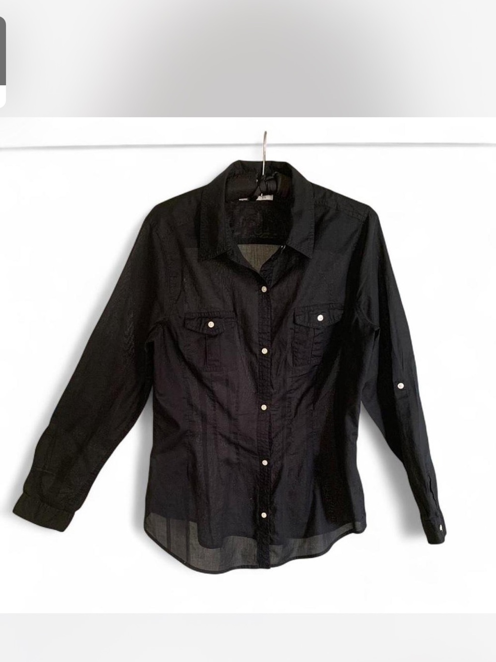 Goth Semi-Sheer Layering Old Navy Black Long-Sleeve Button-Down Shirt size L